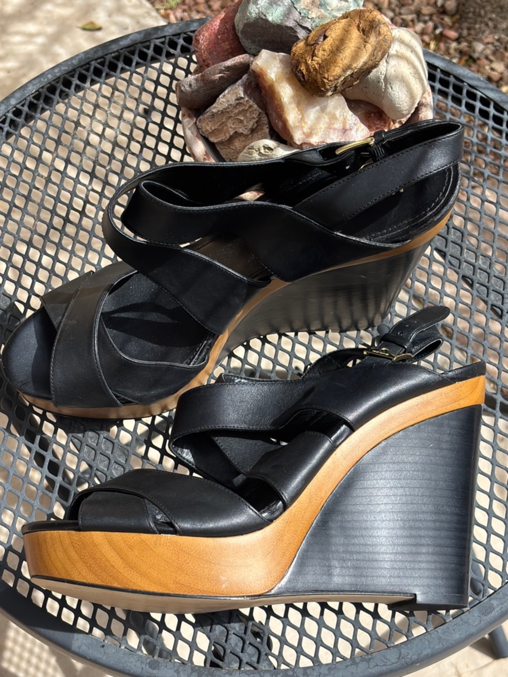 Michael Kors Leather Wrap Wedge Heel Sandals Black Size 11